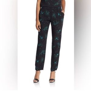 ALC Silk Pant Black Green Paint Splatter Pockets Pull On Trouser Sz 4